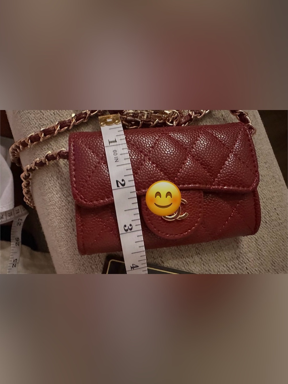 Quilted Crossbody Bag in Burgundy with Chain Strap - Picture 6 of 7